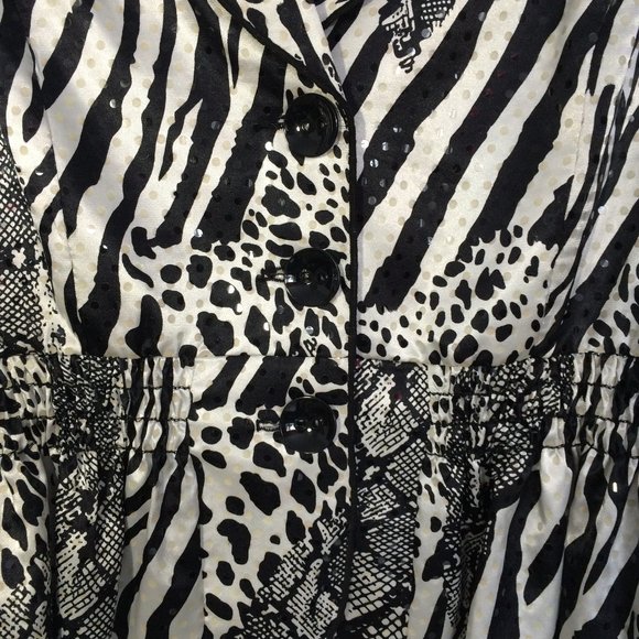 Joseph Ribkoff Womens Sequin Jacket Sz 8 Animal Print Black White Button Lined - Picture 3 of 8